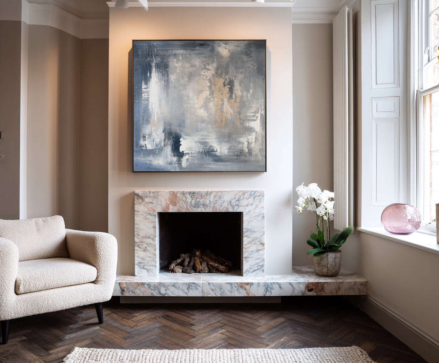 Abstract Blue Beige Canvas Art