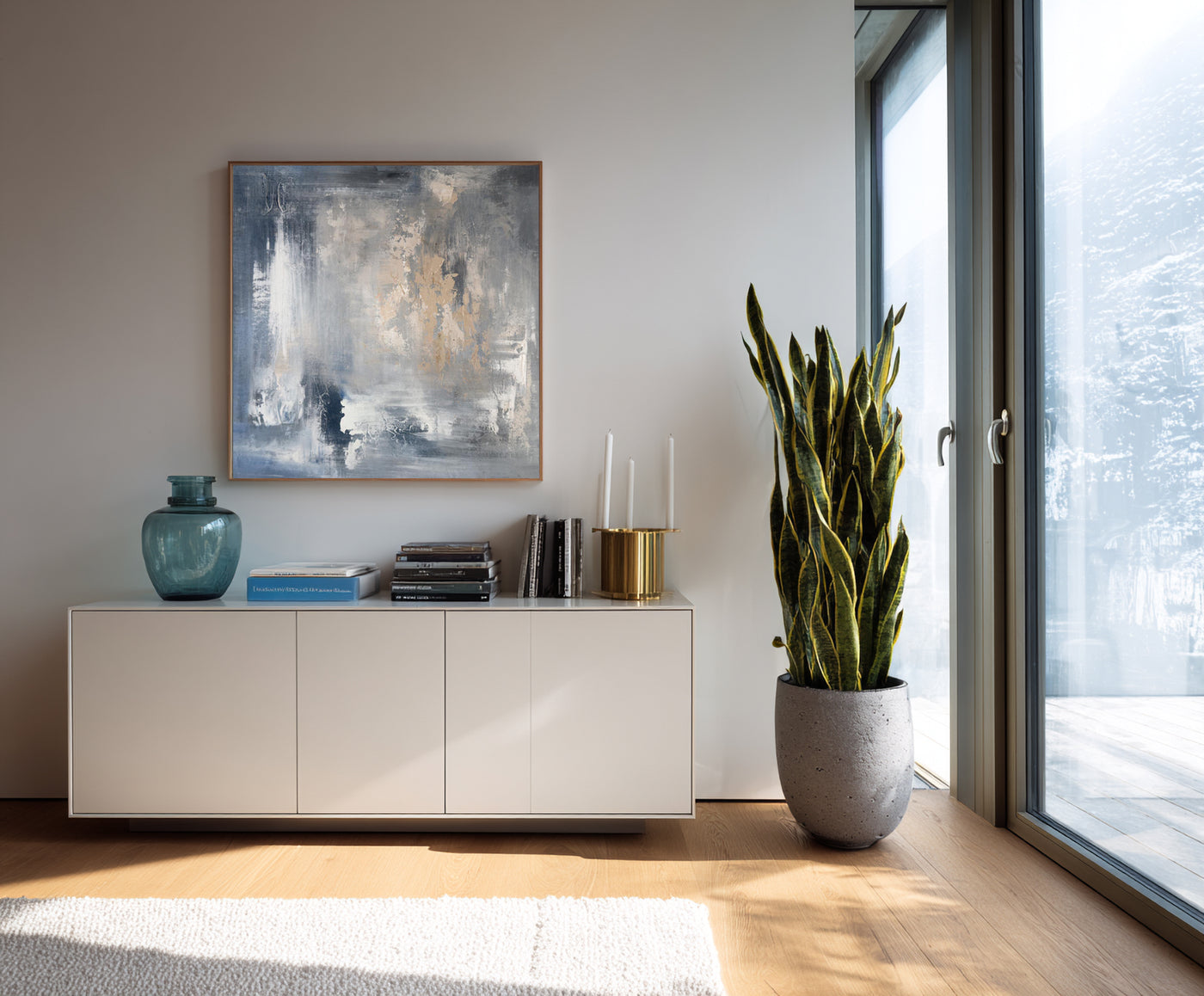 Abstract Blue Beige Canvas Art