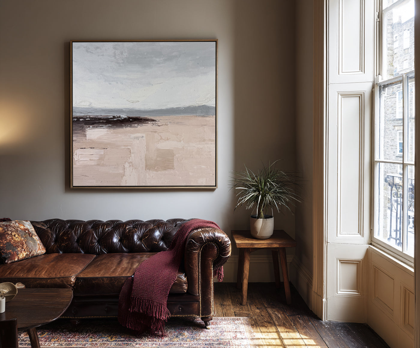 Abstract Beige Gray Landscape Canvas Art