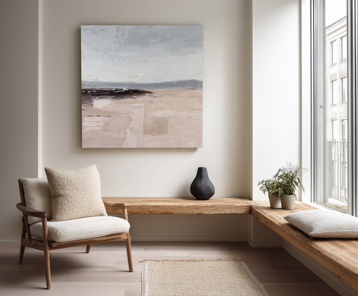 Abstract Beige Gray Landscape Canvas Art