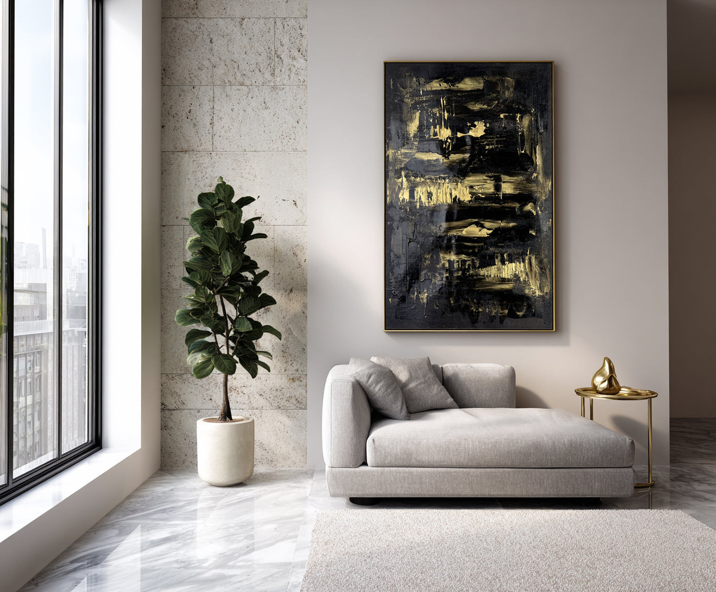 Abstract Black Gold Canvas Art