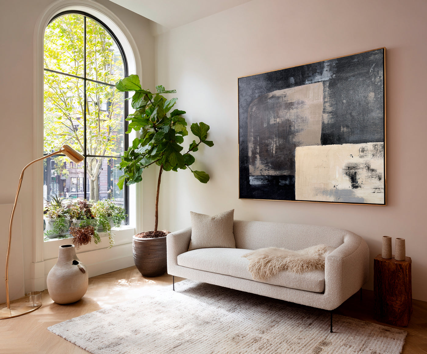 Abstract Black Beige Canvas Art