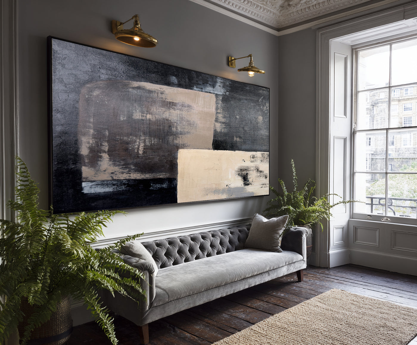 Abstract Black Beige Canvas Art