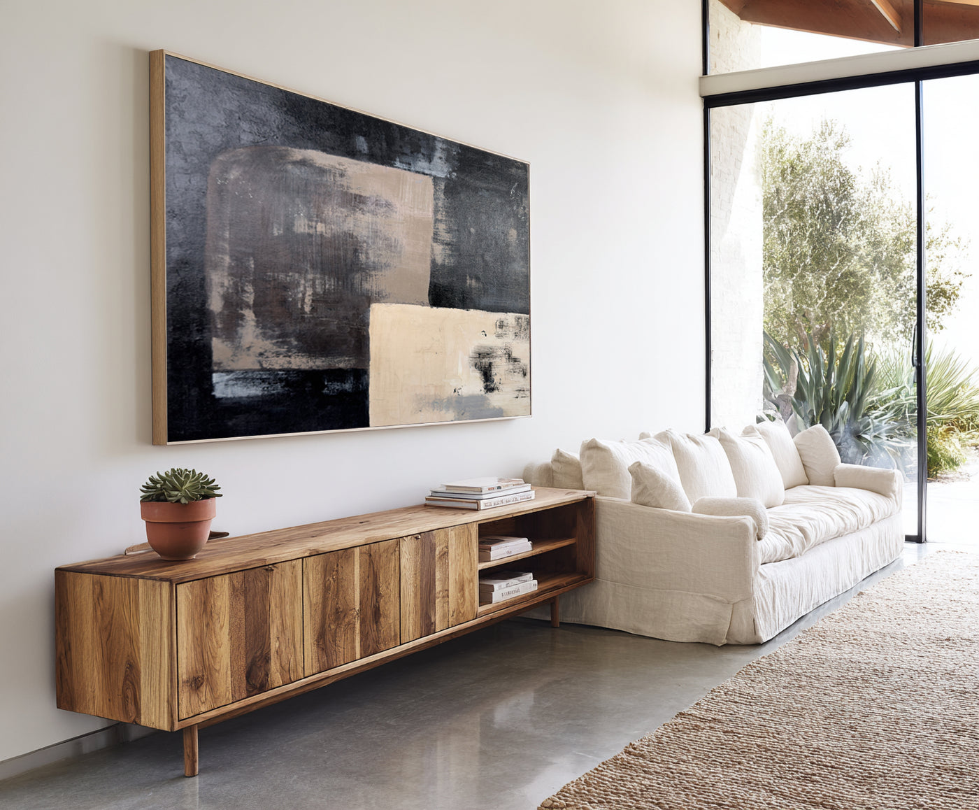 Abstract Black Beige Canvas Art