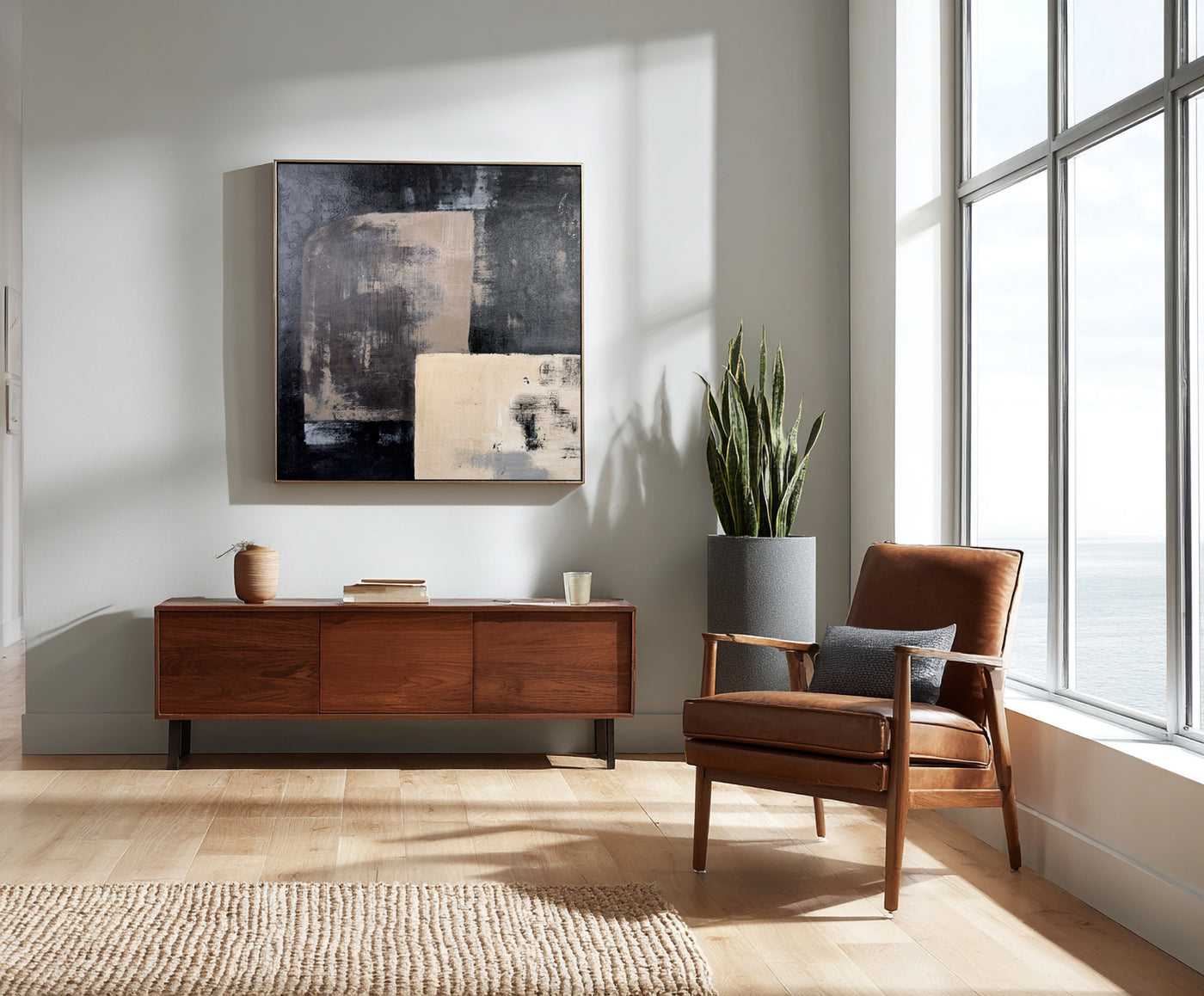 Abstract Black Beige Canvas Art
