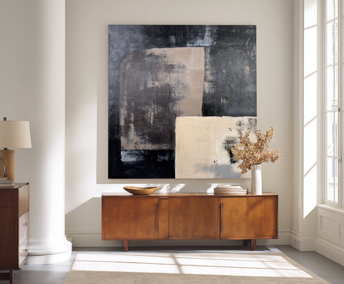 Abstract Black Beige Canvas Art