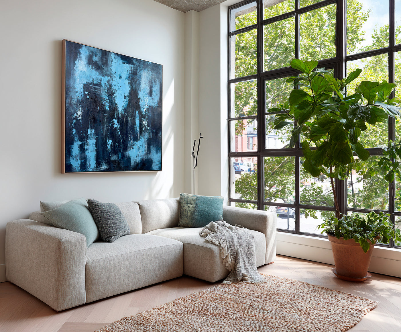 Abstract Blue Black Canvas Art