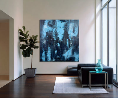Abstract Blue Black Canvas Art
