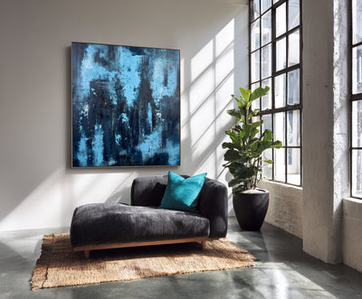 Abstract Blue Black Canvas Art