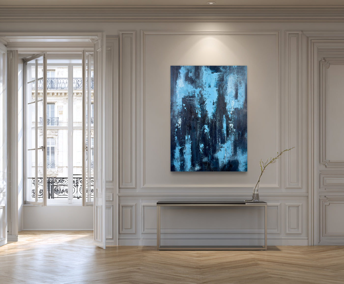 Abstract Blue Black Canvas Art