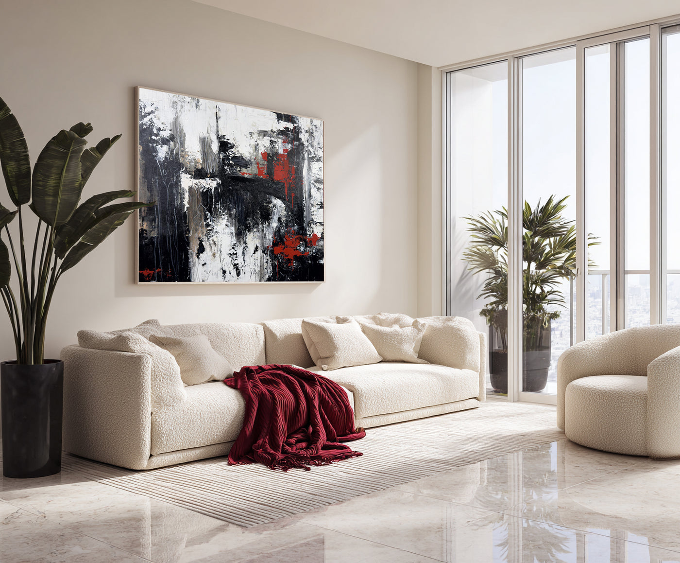 Abstract Black Red Canvas Art