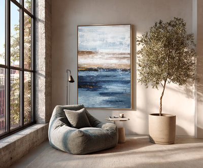 Abstract Blue Beige Ocean Canvas Art