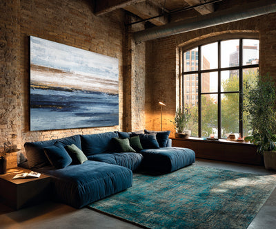 Abstract Blue Beige Ocean Canvas Art