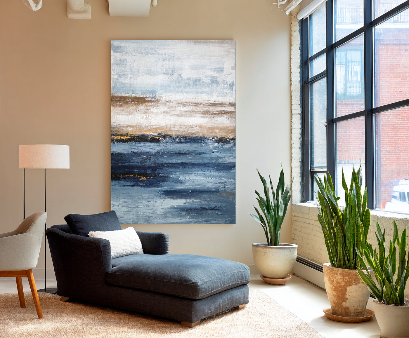 Abstract Blue Beige Ocean Canvas Art