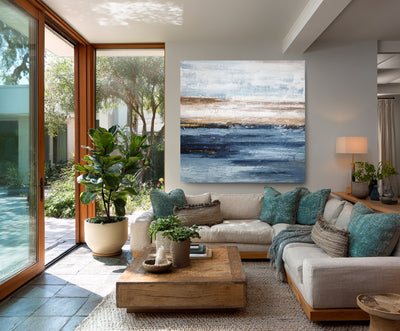 Abstract Blue Beige Ocean Canvas Art