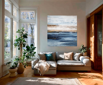 Abstract Blue Beige Ocean Canvas Art