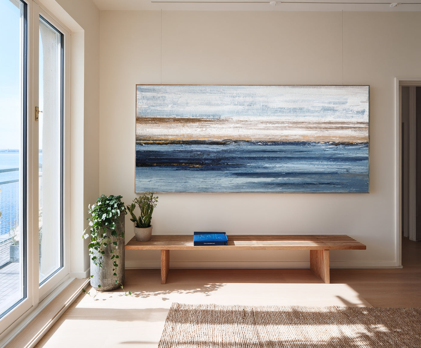 Abstract Blue Beige Ocean Canvas Art