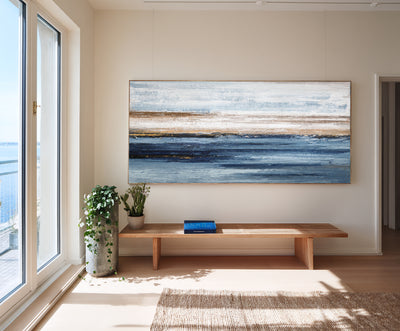Abstract Blue Beige Ocean Canvas Art
