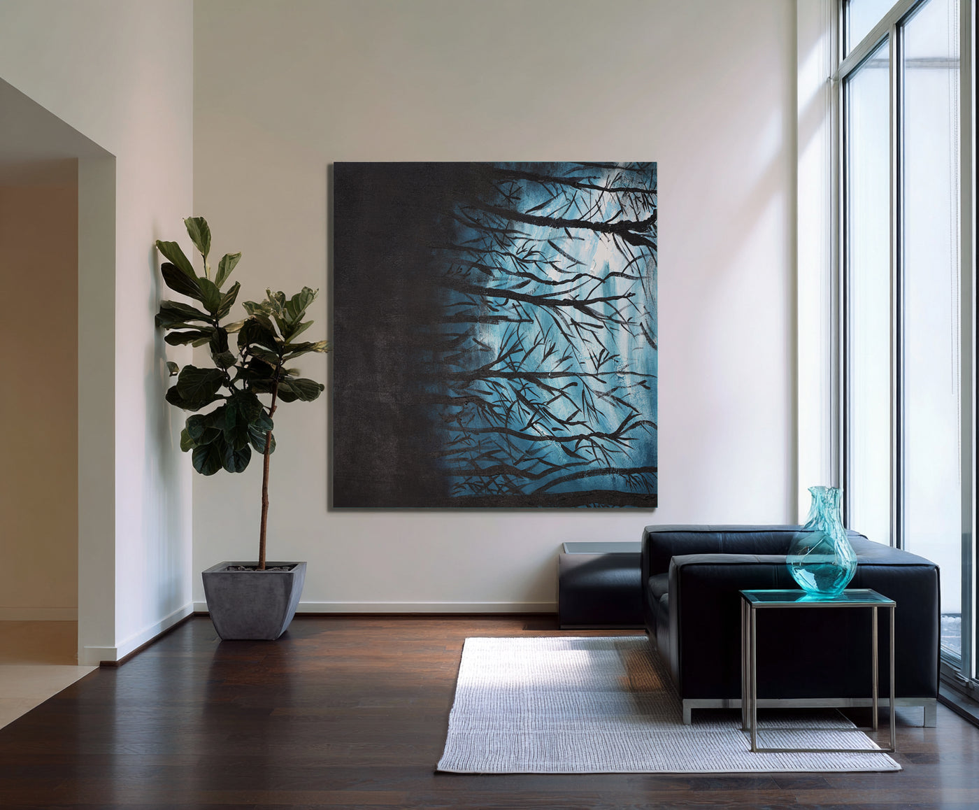Abstract Blue Branches Canvas Art