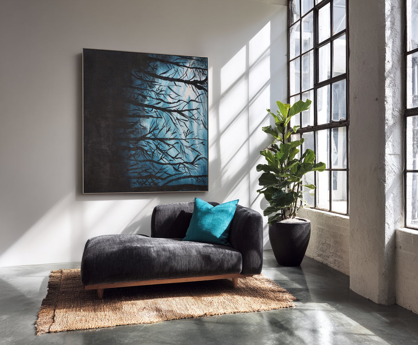 Abstract Blue Branches Canvas Art