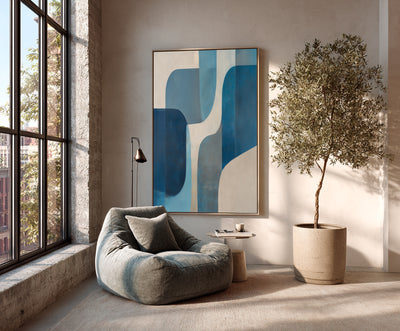 Abstract Blue Beige Geometric Canvas Art