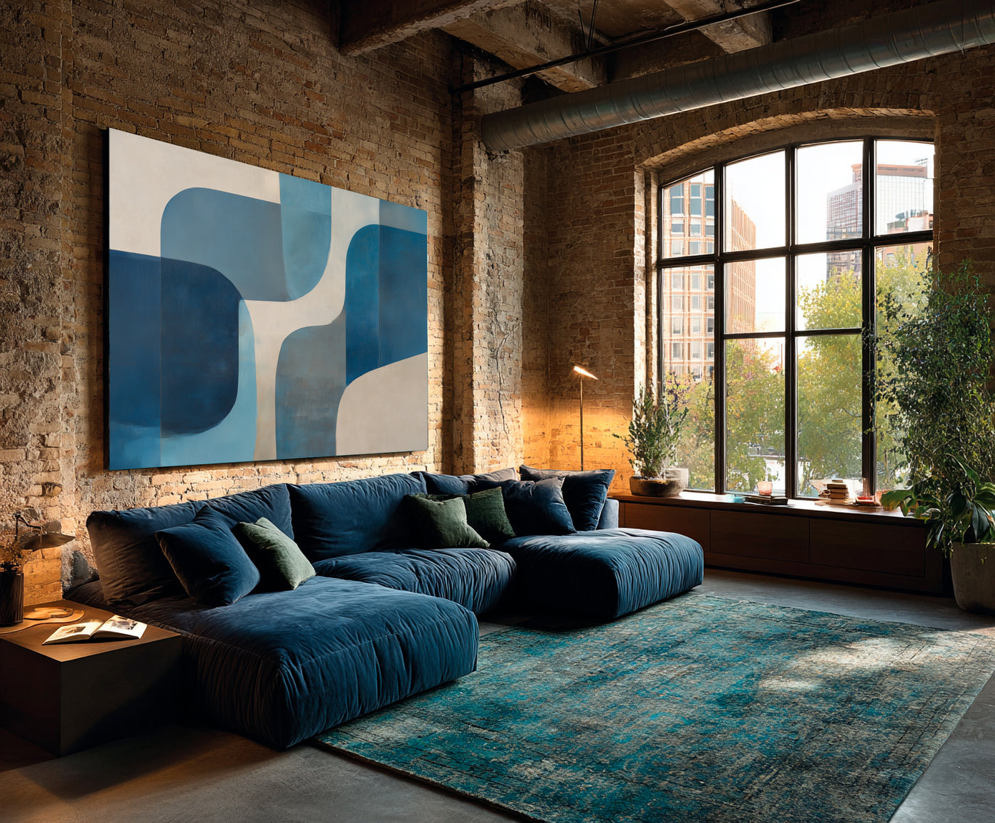 Abstract Blue Beige Geometric Canvas Art