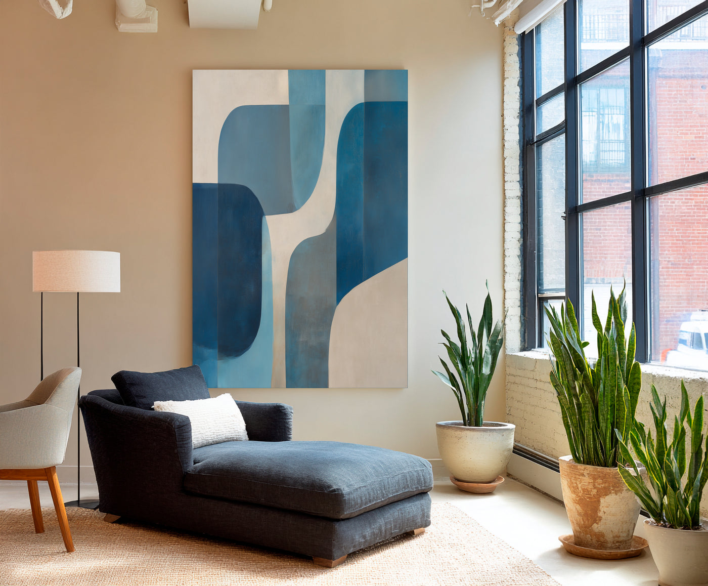 Abstract Blue Beige Geometric Canvas Art