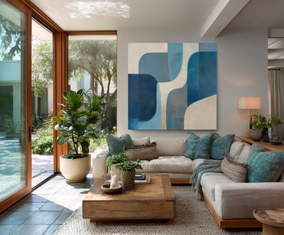 Abstract Blue Beige Geometric Canvas Art