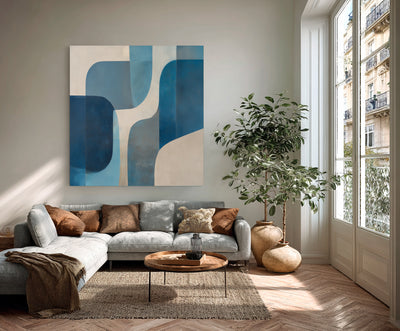 Abstract Blue Beige Geometric Canvas Art