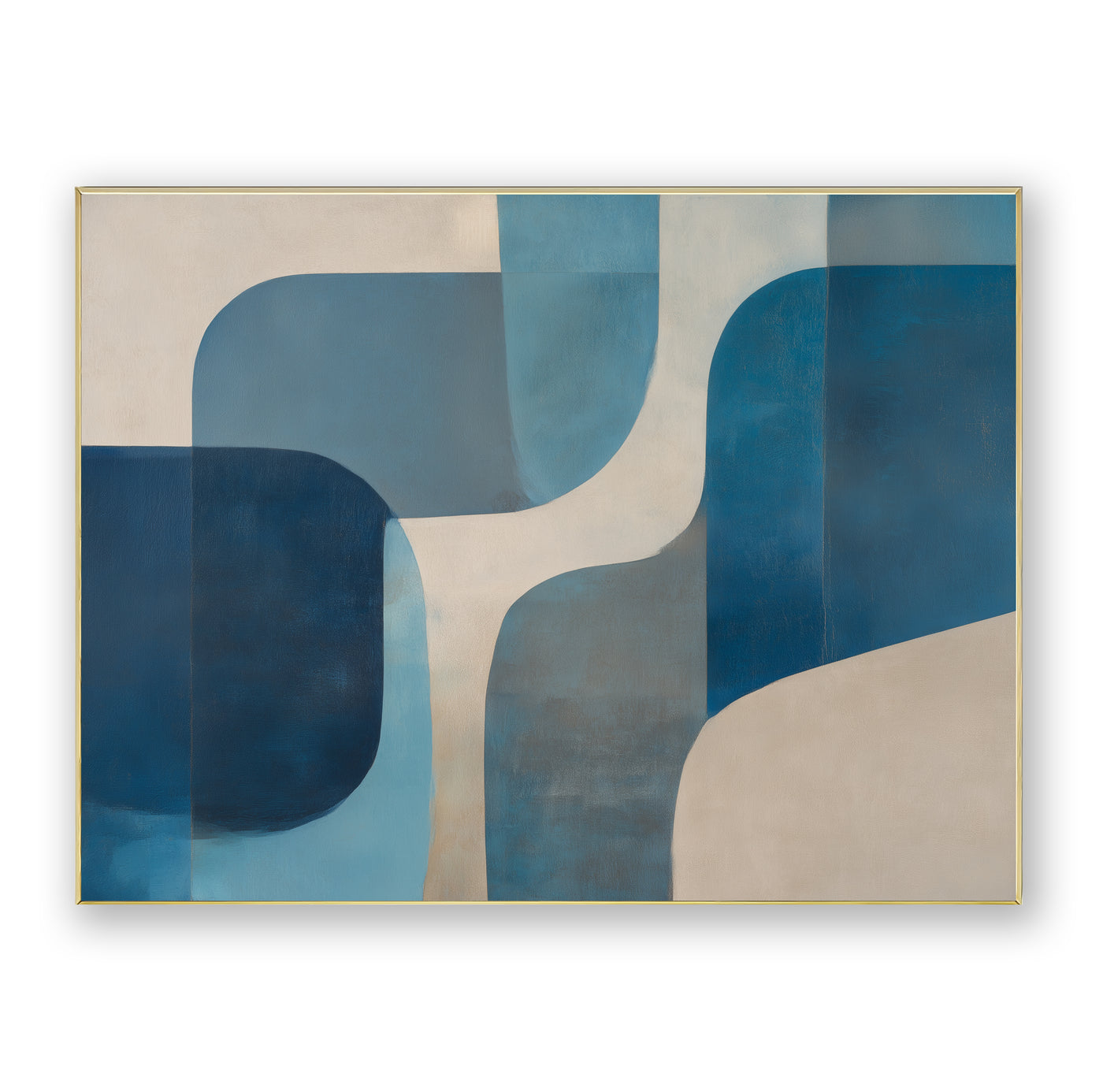 Abstract Blue Beige Geometric Canvas Art