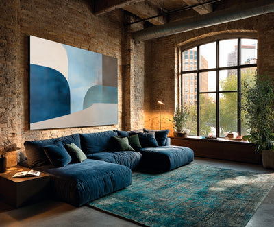 Abstract Blue Beige Canvas Art