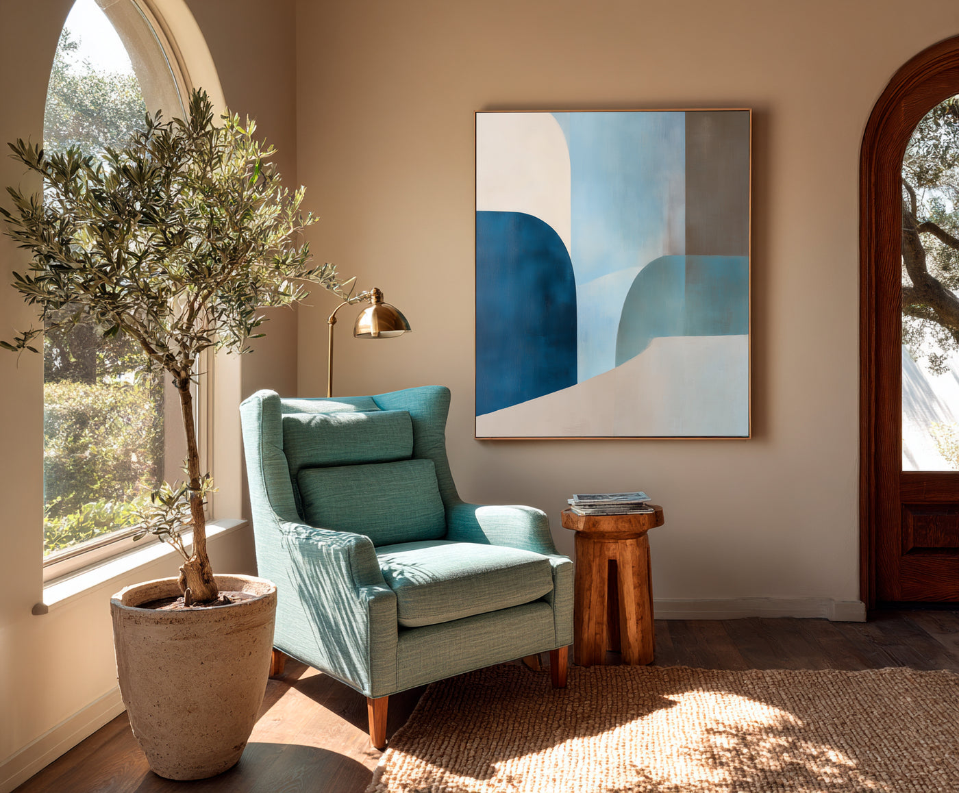 Abstract Blue Beige Canvas Art