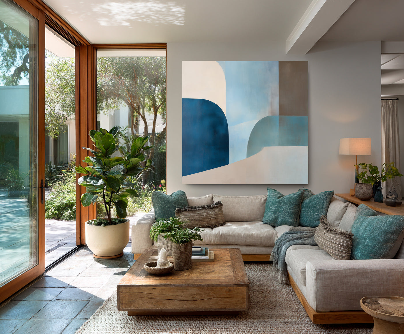 Abstract Blue Beige Canvas Art