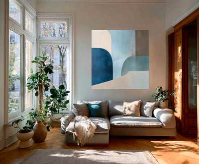 Abstract Blue Beige Canvas Art