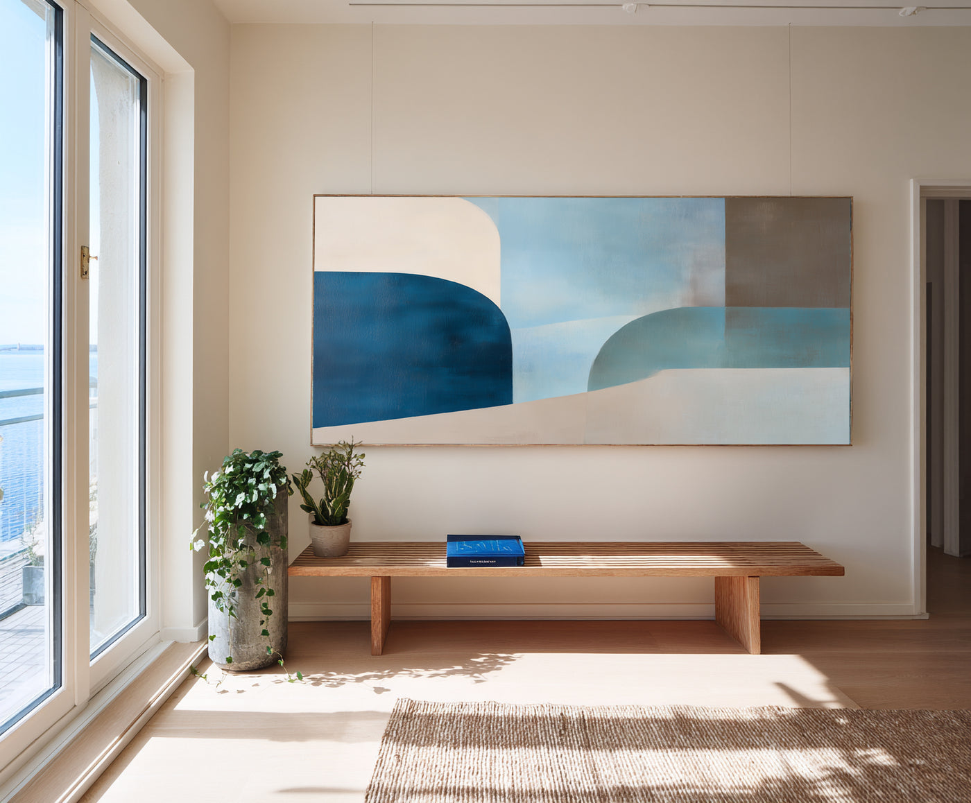 Abstract Blue Beige Canvas Art