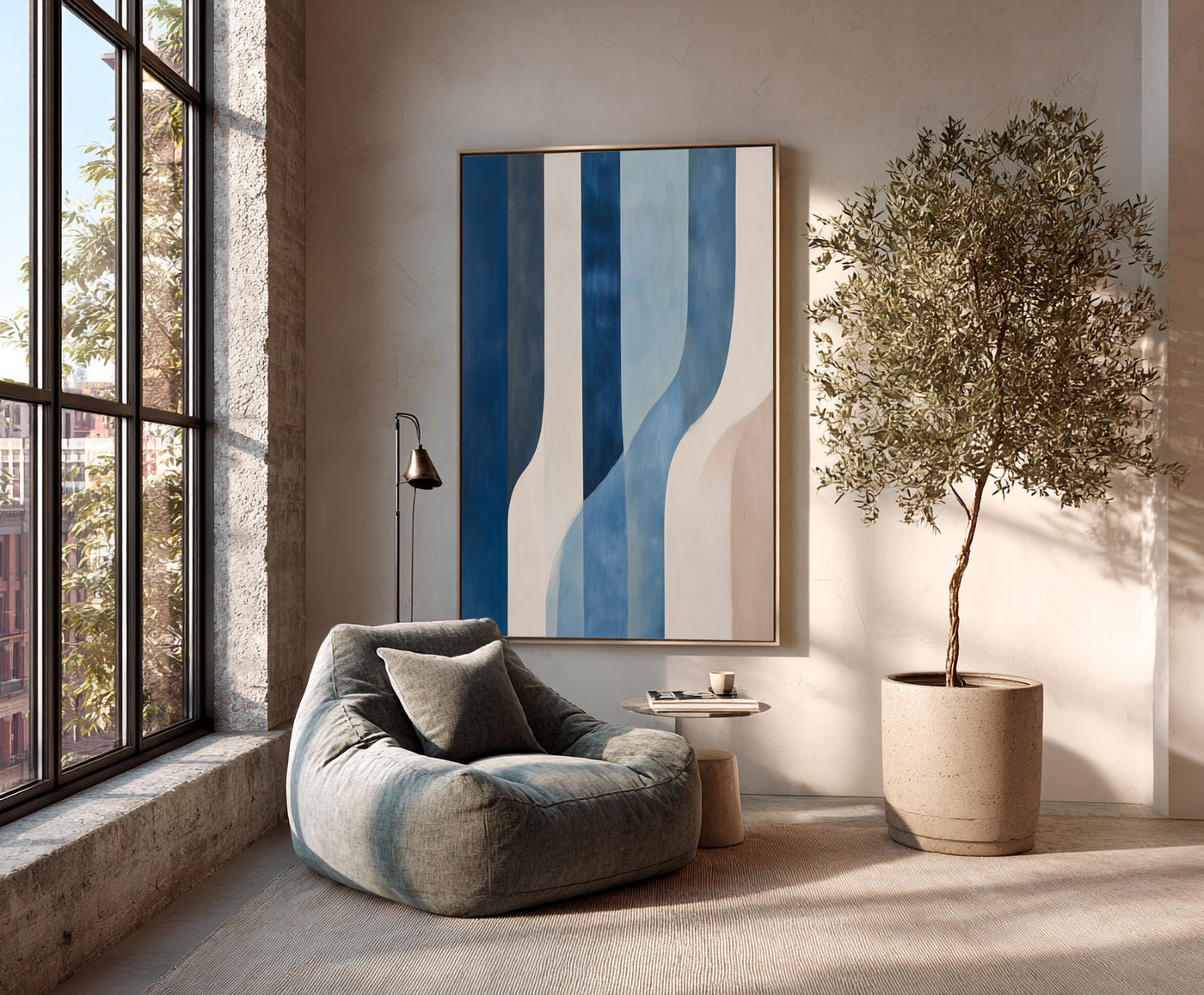 Abstract Blue Beige Canvas Art