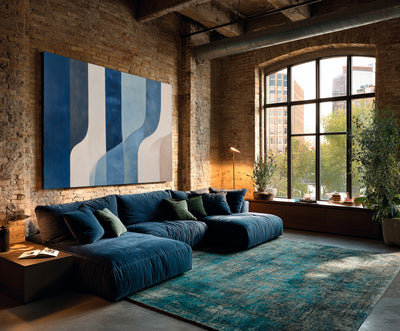Abstract Blue Beige Canvas Art