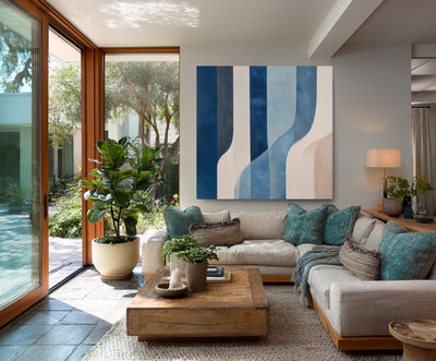 Abstract Blue Beige Canvas Art