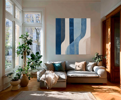 Abstract Blue Beige Canvas Art