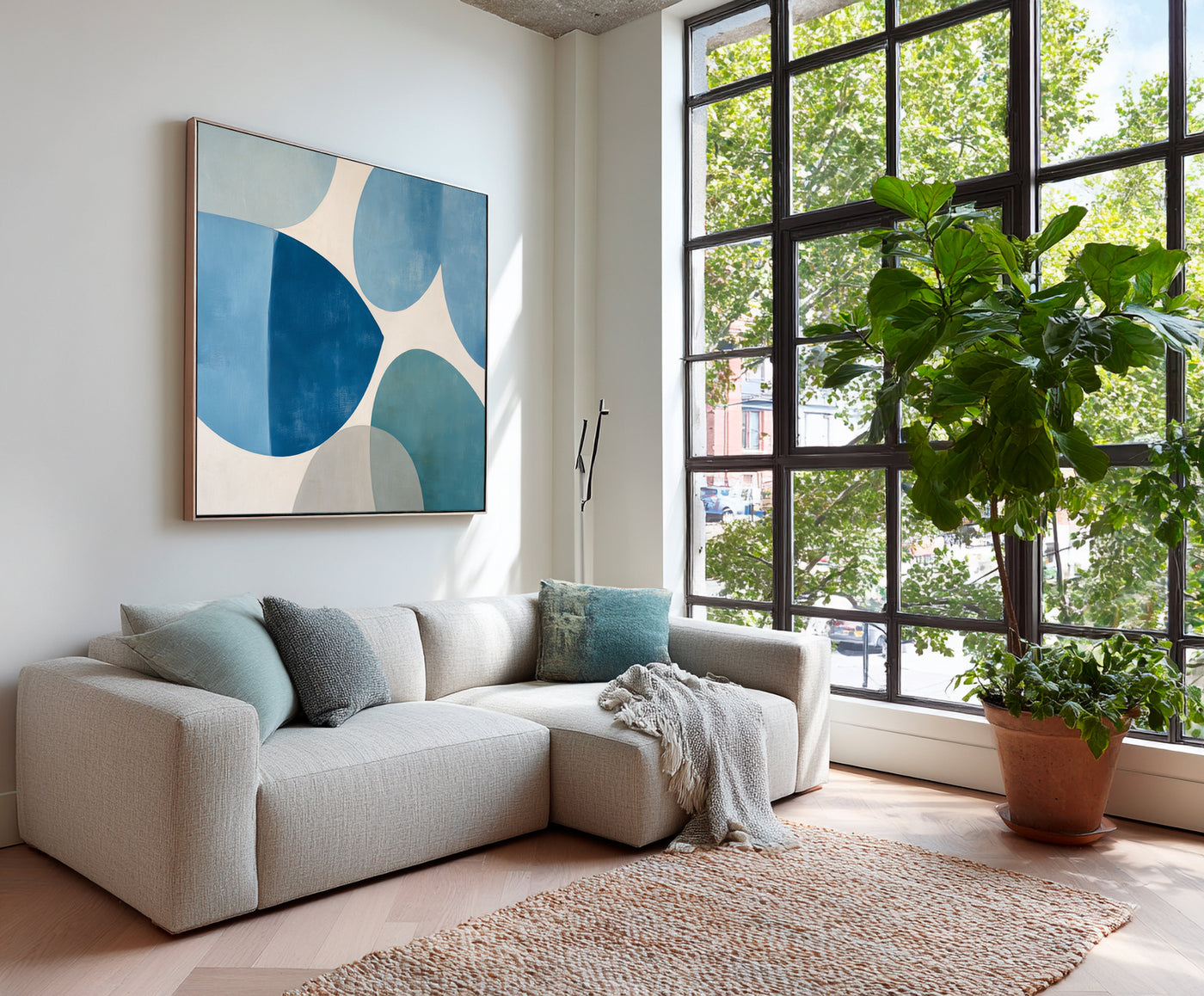 Abstract Blue Geometric Canvas Art
