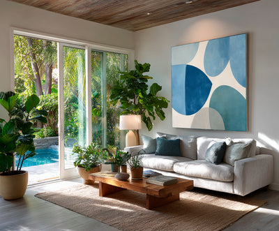 Abstract Blue Geometric Canvas Art