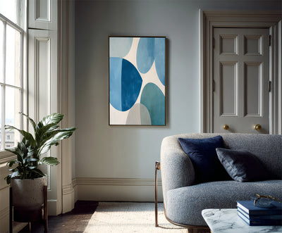 Abstract Blue Geometric Canvas Art