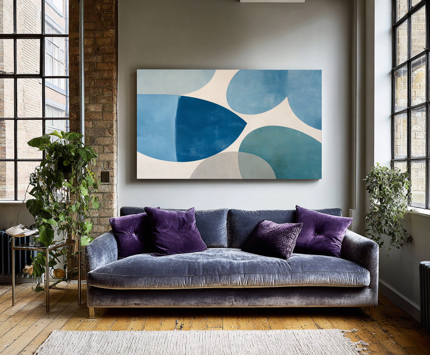 Abstract Blue Geometric Canvas Art