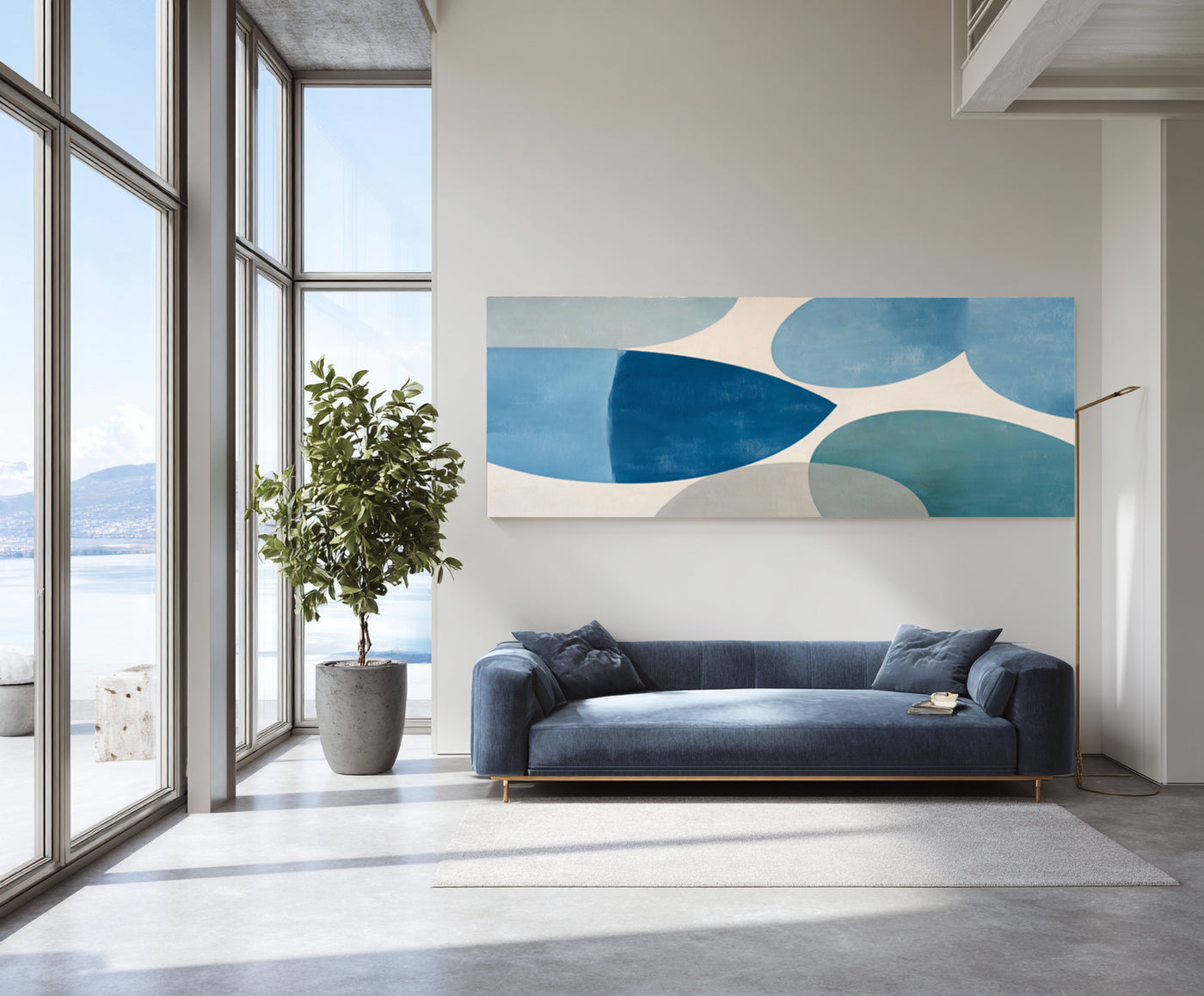 Abstract Blue Geometric Canvas Art