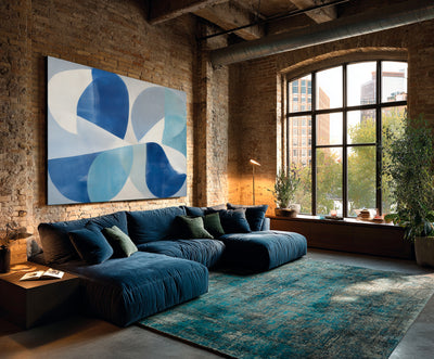 Abstract Blue Geometric Canvas Art