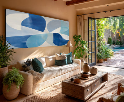 Abstract Blue Geometric Canvas Art