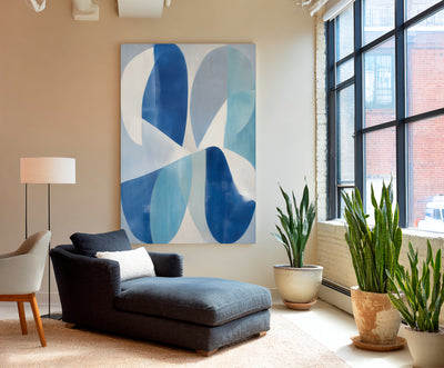 Abstract Blue Geometric Canvas Art