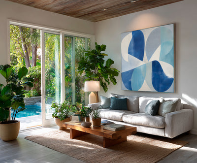 Abstract Blue Geometric Canvas Art