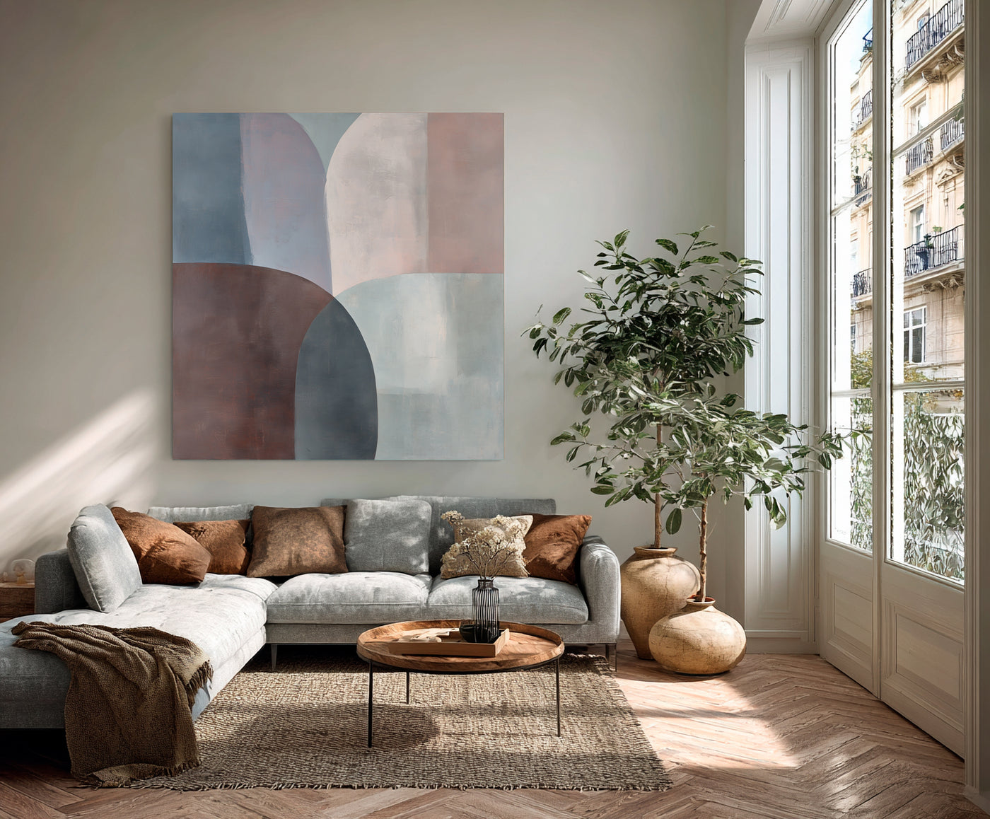Abstract Blue Brown Canvas Art