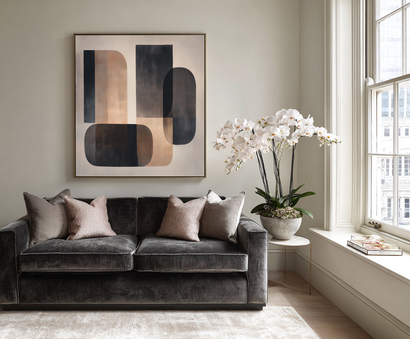 Abstract Black Beige Canvas Art